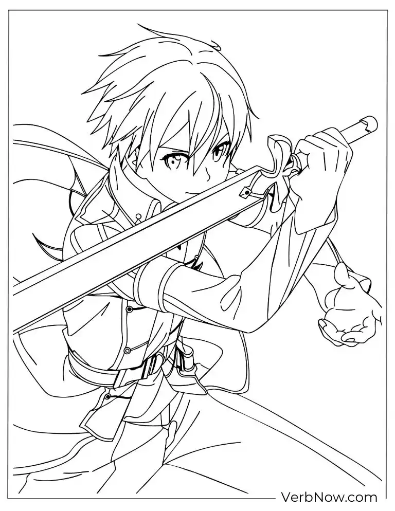 Kirito with Sword Coloring Page - SAO Anime Drawing