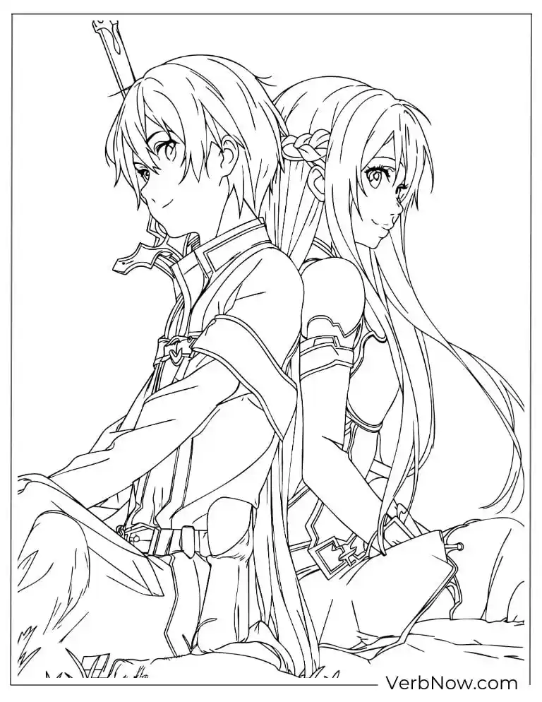Kirito and Asuna SAO Anime Couple Coloring Page