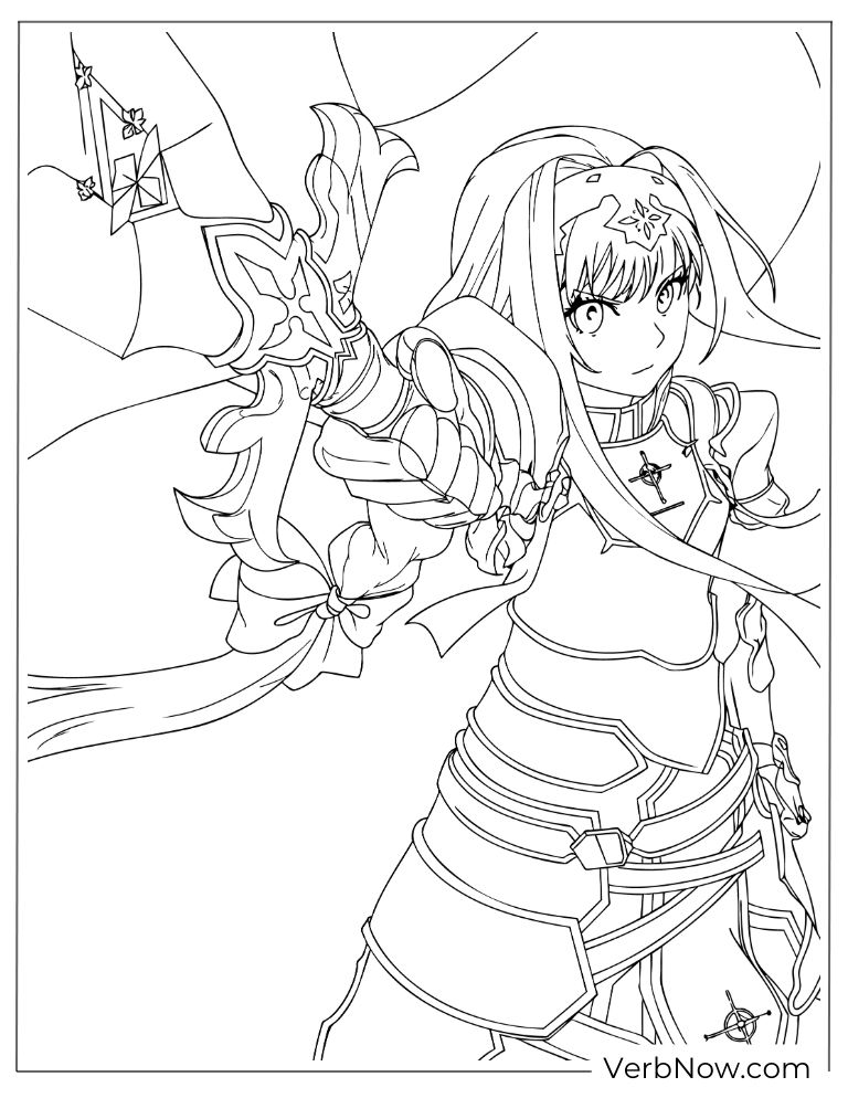 22 Free Sword Art Online Coloring Pages (Printable PDF) Armored Anime Warrior Girl Coloring Page