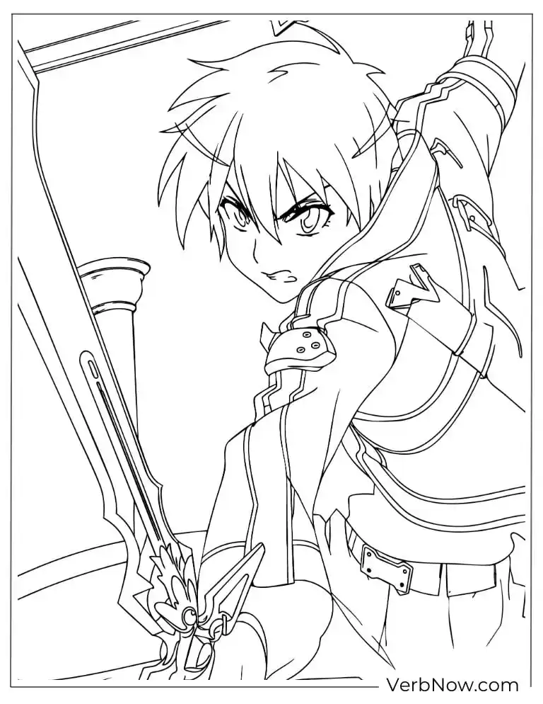 22 Free Sword Art Online Coloring Pages (Printable PDF) Intense Anime Warrior with Sword Coloring Page