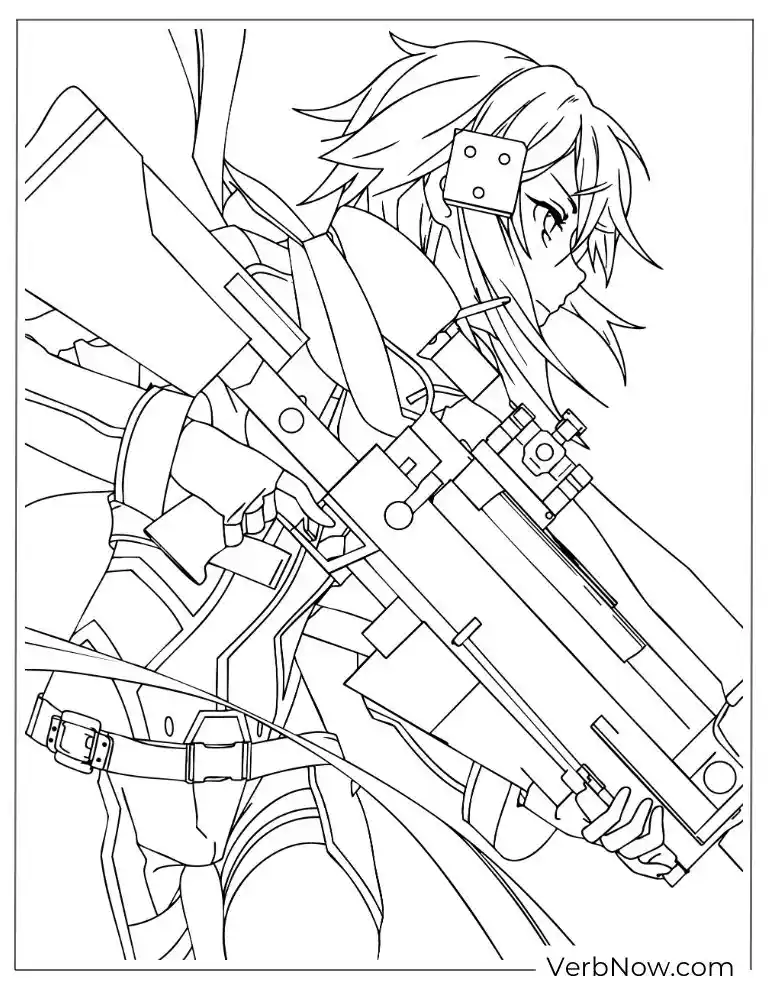 Sinon SAO Sniper Rifle Anime Coloring Page