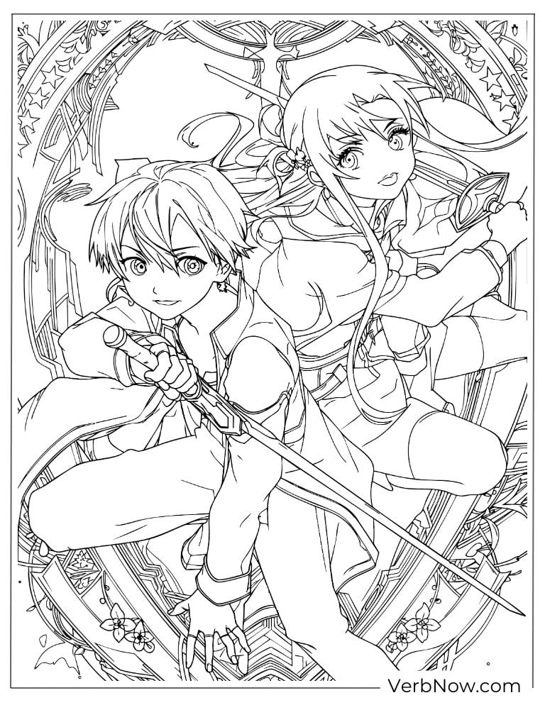 22 Free Sword Art Online Coloring Pages (Printable PDF) Sword Art Online Kirito and Asuna Coloring Page