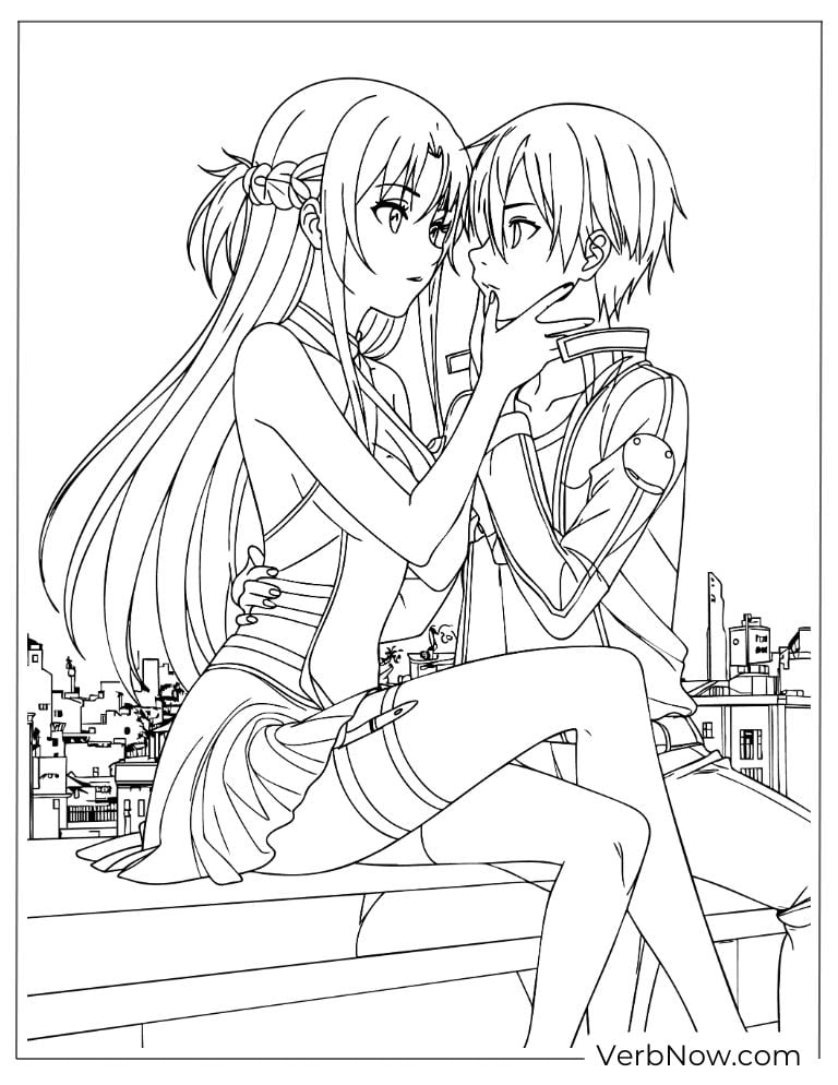 22 Free Sword Art Online Coloring Pages (Printable PDF) SAO Kirito and Asuna Couple Anime Coloring Page