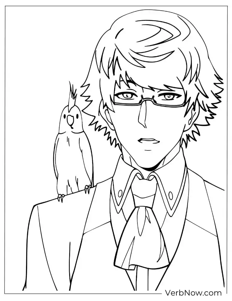 22 Free Tokyo Ghoul Coloring Pages (100% Printable PDF) Anime Boy with Glasses & Bird Coloring Page