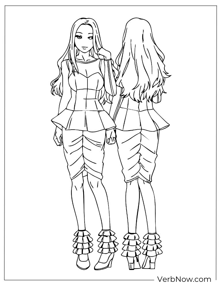 22 Free Tokyo Ghoul Coloring Pages (100% Printable PDF) Stylish Fashion Model Front and Back View Coloring Page