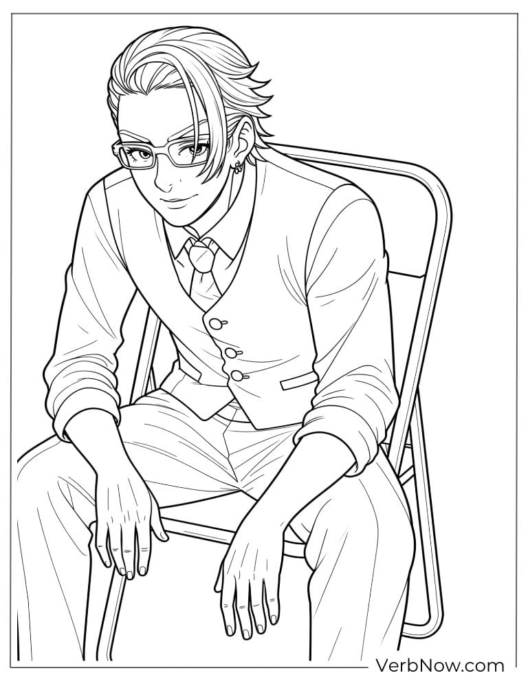 22 Free Tokyo Revengers Coloring Pages (Printable PDF) Anime Boy in Vest and Glasses Coloring Page
