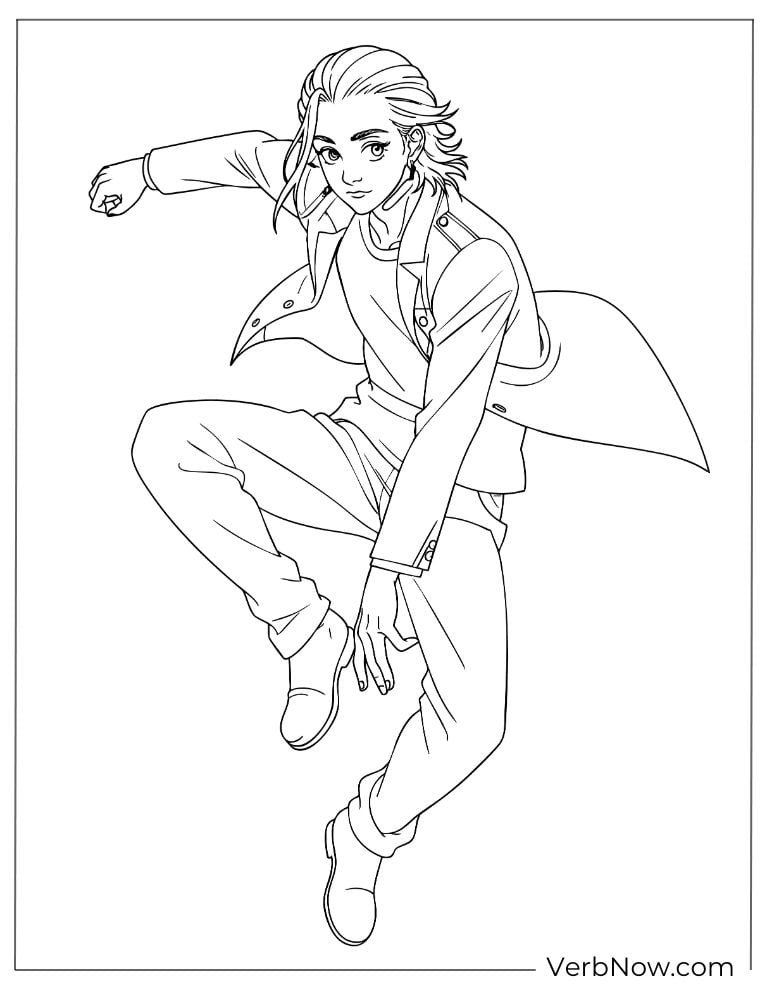 22 Free Tokyo Revengers Coloring Pages (Printable PDF) Anime Boy Action Pose Coloring Page