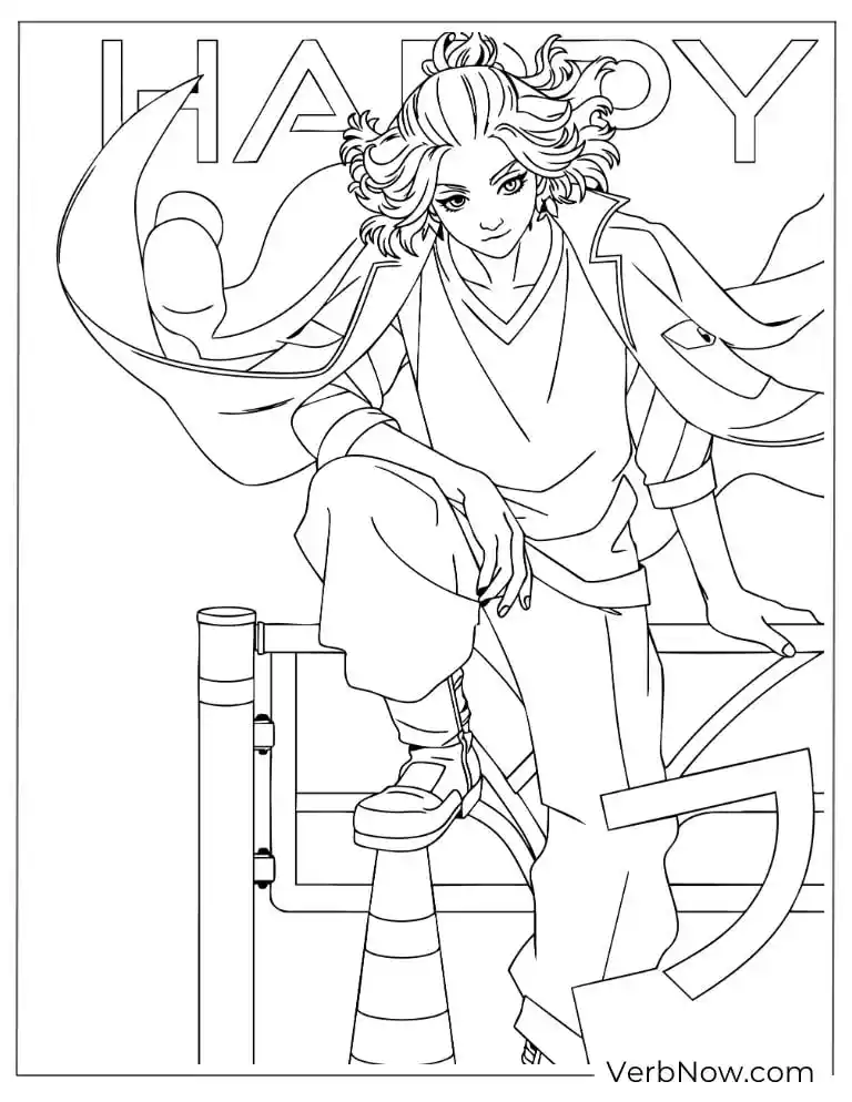 22 Free Tokyo Revengers Coloring Pages (Printable PDF) Happy Anime Boy Manga Style Coloring Page