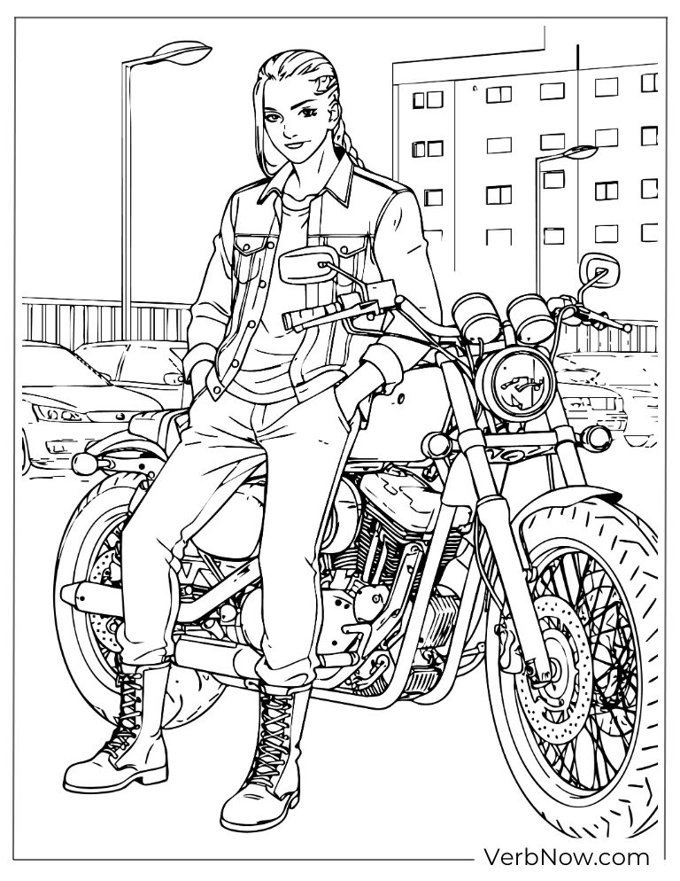 22 Free Tokyo Revengers Coloring Pages (Printable PDF) Motorcycle Biker Coloring Page Urban Scene