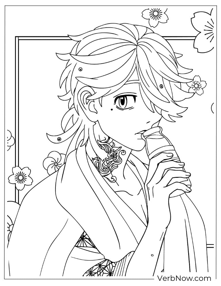 22 Free Tokyo Revengers Coloring Pages (Printable PDF) Detailed Anime Character in Kimono Coloring Page