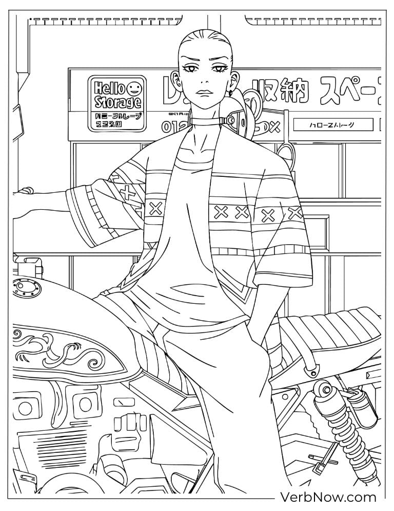 22 Free Tokyo Revengers Coloring Pages (Printable PDF) Anime Biker Gang Character on Motorcycle Coloring Page