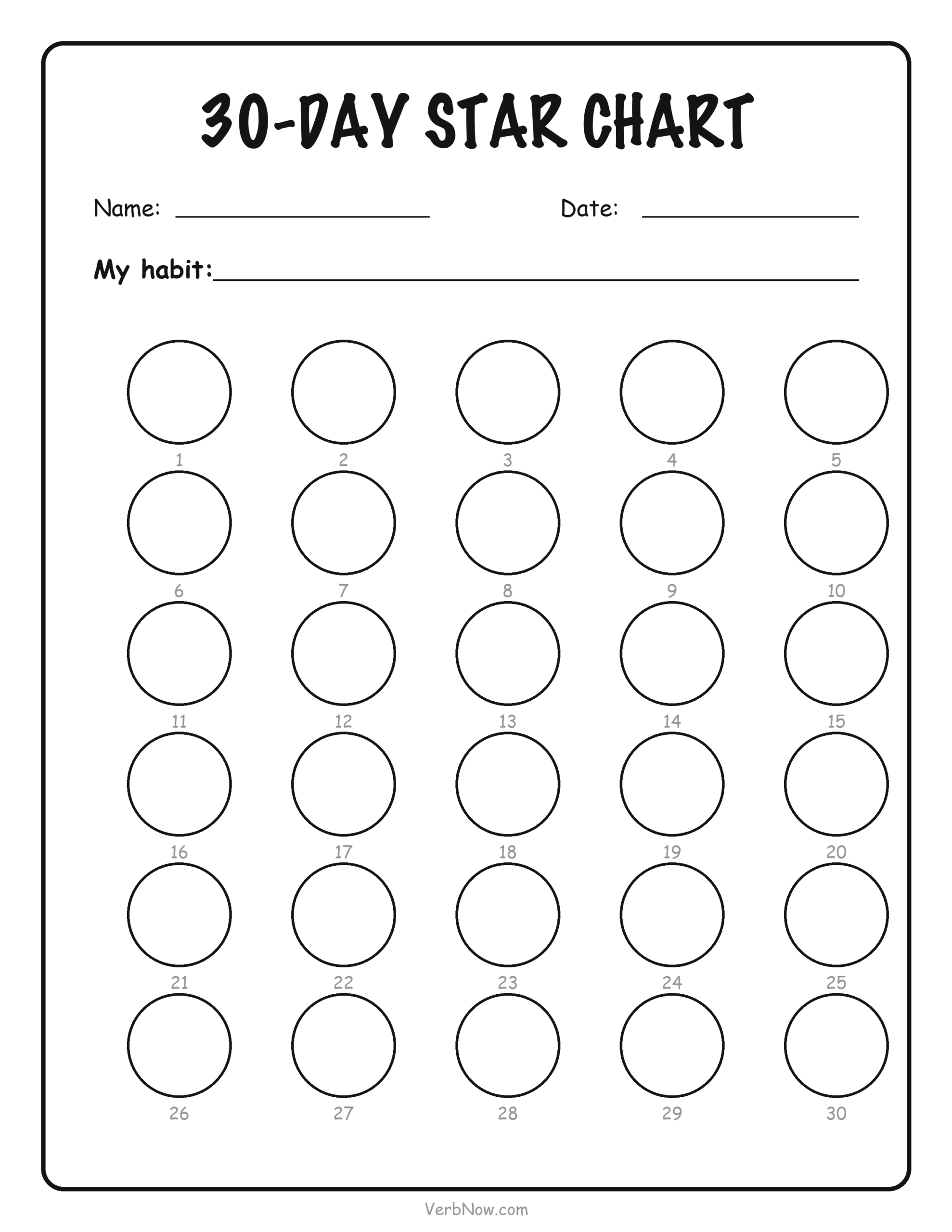 8 Free Printable Reward Charts (Sticker Charts, Punch Cards & Coupons) Thirty-day star chart