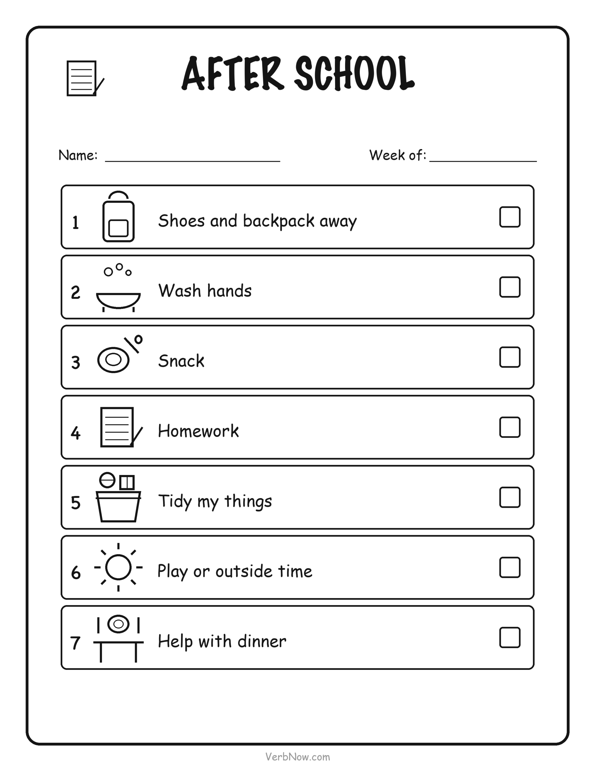 10 Free Printable Routine Charts for Kids (Morning, Bedtime & After School) After school routine chart