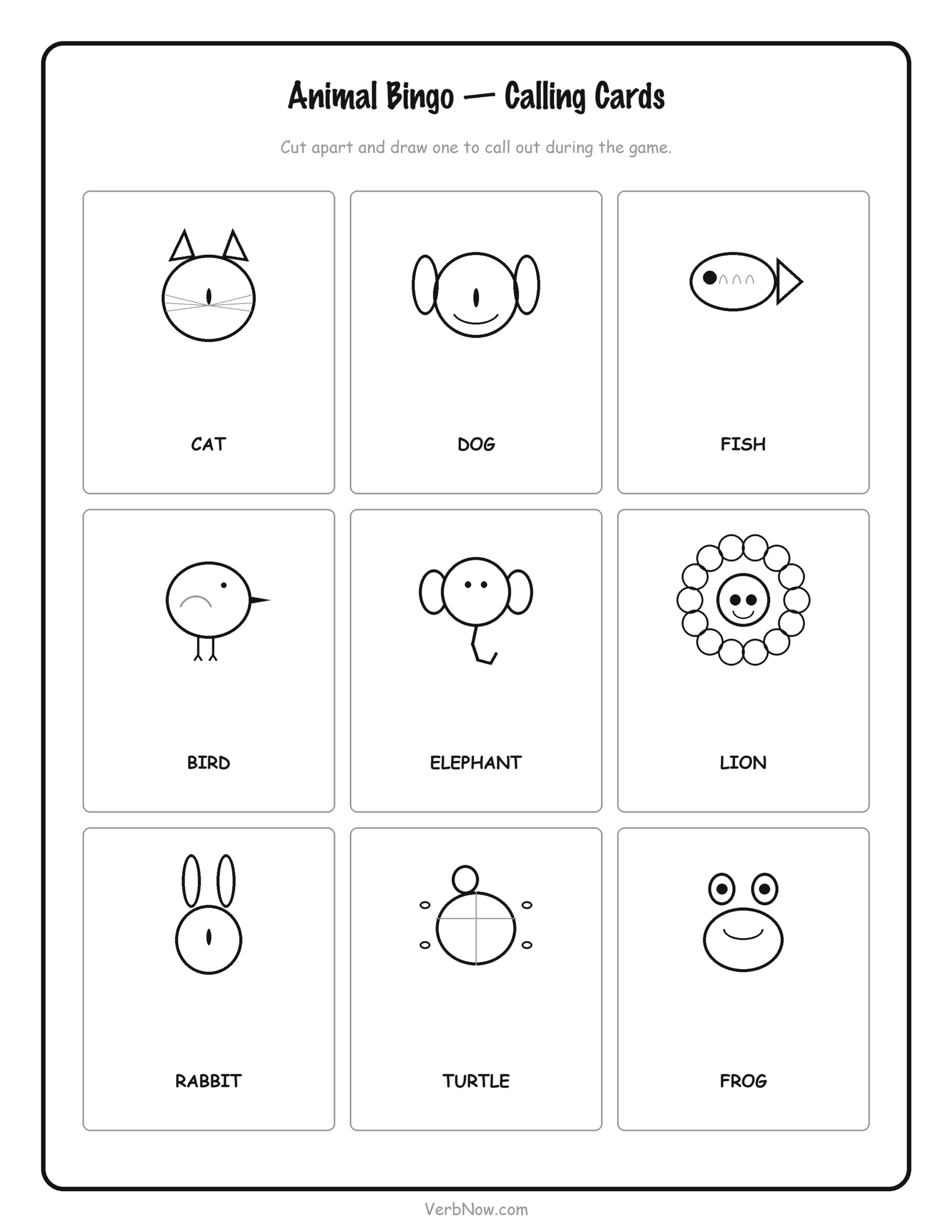 Free Animal Bingo Cards (5 Printable Cards + Calling Cards) Animal Bingo Calling Cards