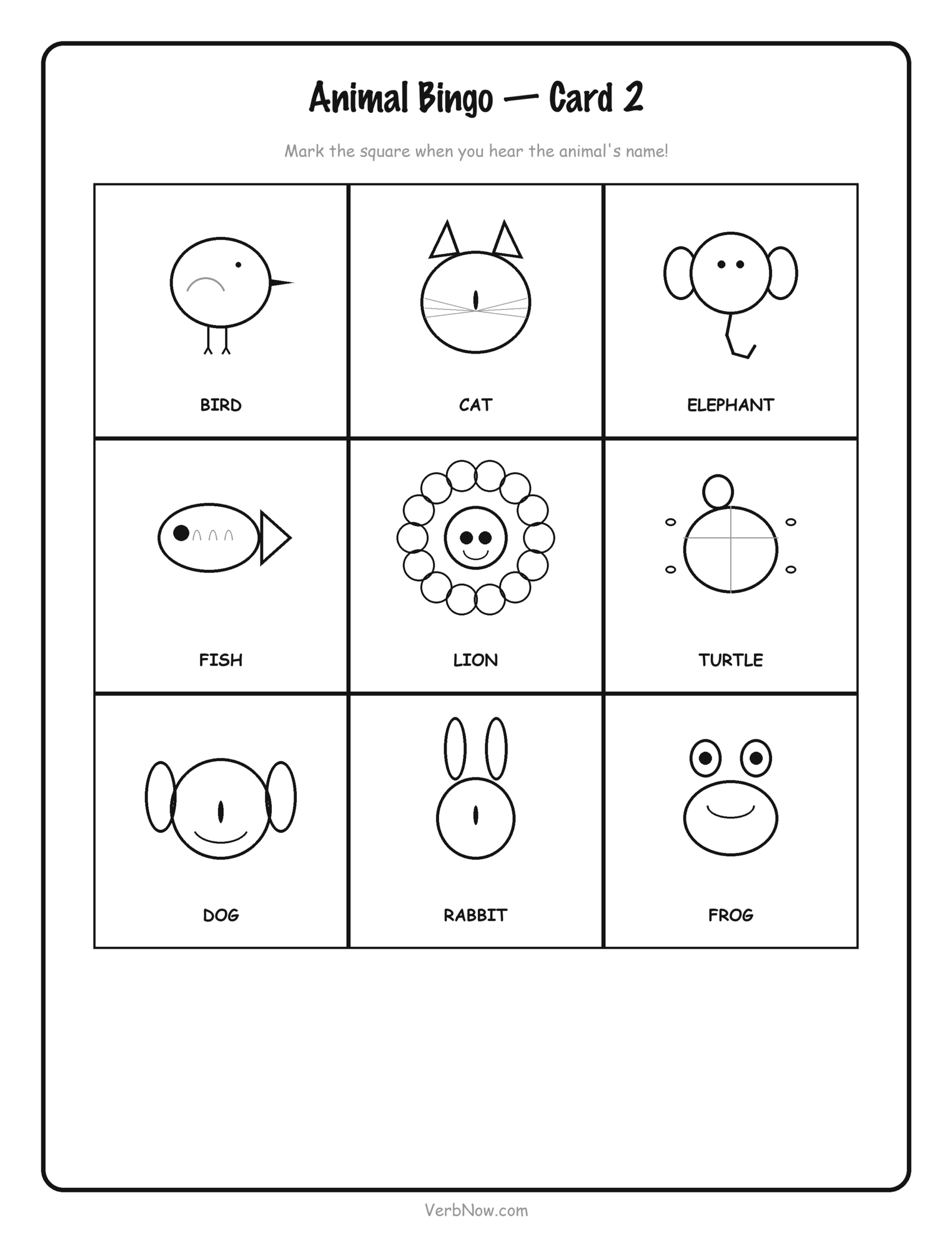 Free Animal Bingo Cards (5 Printable Cards + Calling Cards) Animal Bingo Card 2