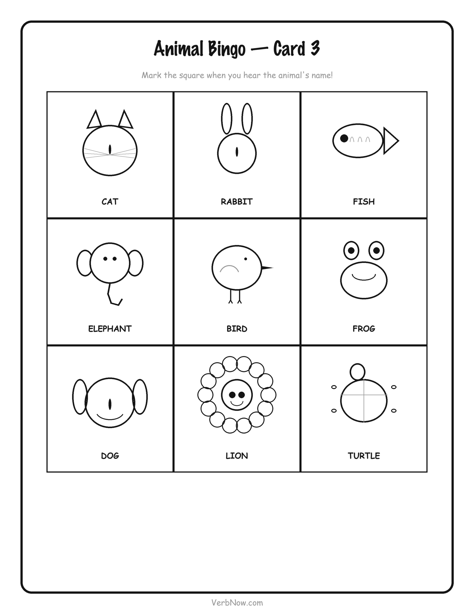 Free Animal Bingo Cards (5 Printable Cards + Calling Cards) Animal Bingo Card 3