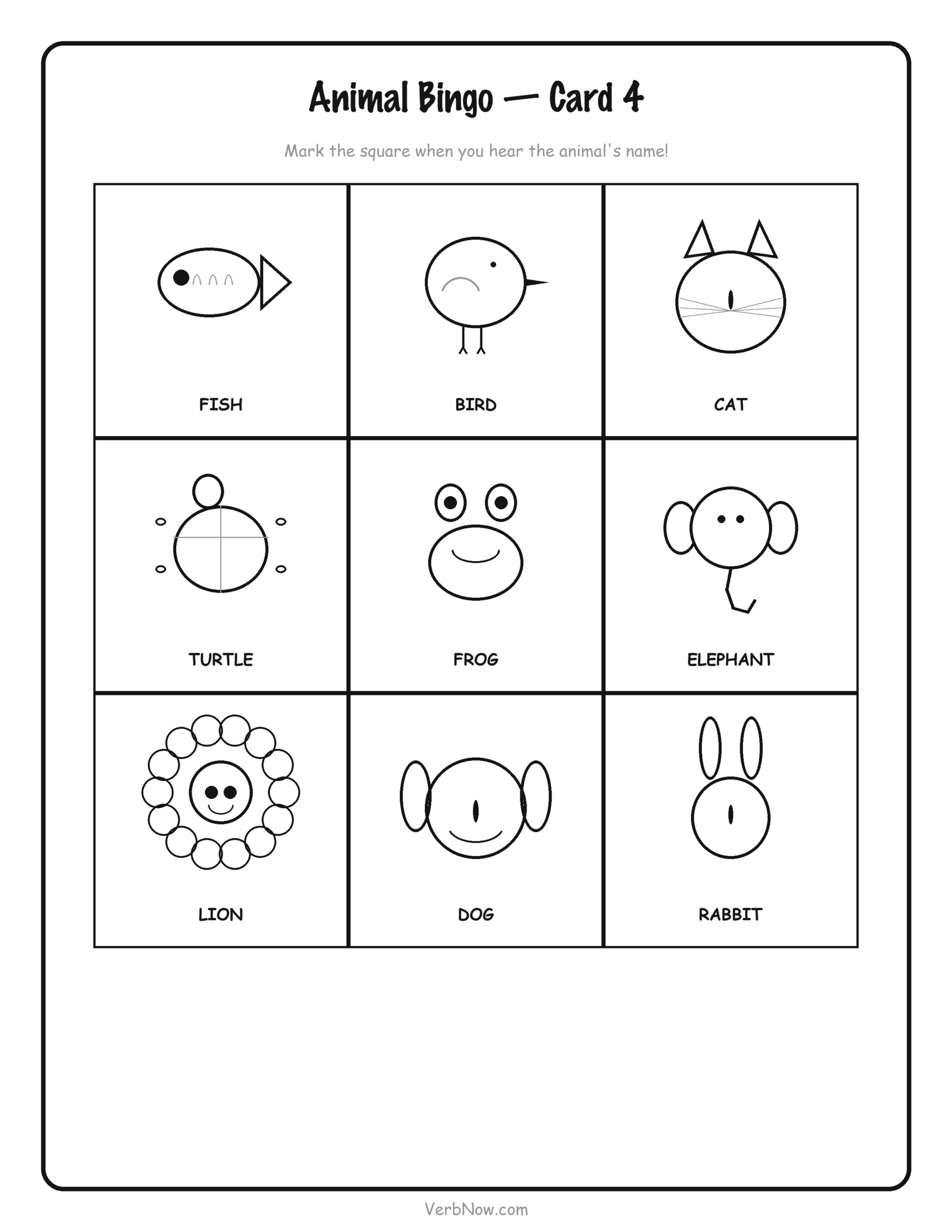Free Animal Bingo Cards (5 Printable Cards + Calling Cards) Animal Bingo Card 4