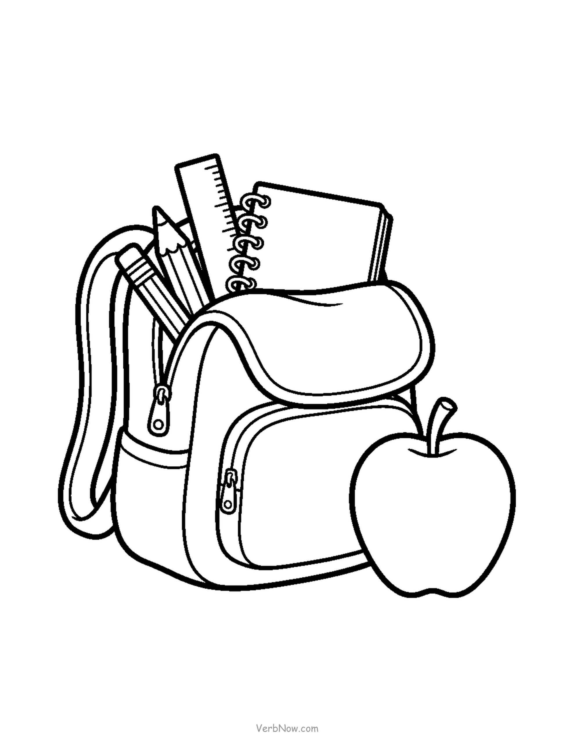 20 Free Back to School Printables (Signs, Checklists & Coloring) Open backpack with school supplies coloring page