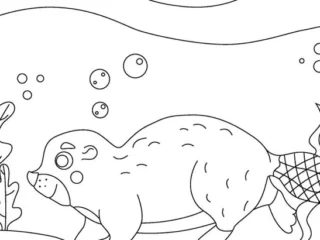 Beaver coloring pages: realistic beavers gnawing wood and swimming, a family with kits, Canada flag, and cartoon beaver characters, free printable line art