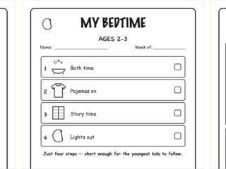 Preview of the bedtime routine chart pack: countdown chart, toddler bedtime chart and screen-free wind-down cards
