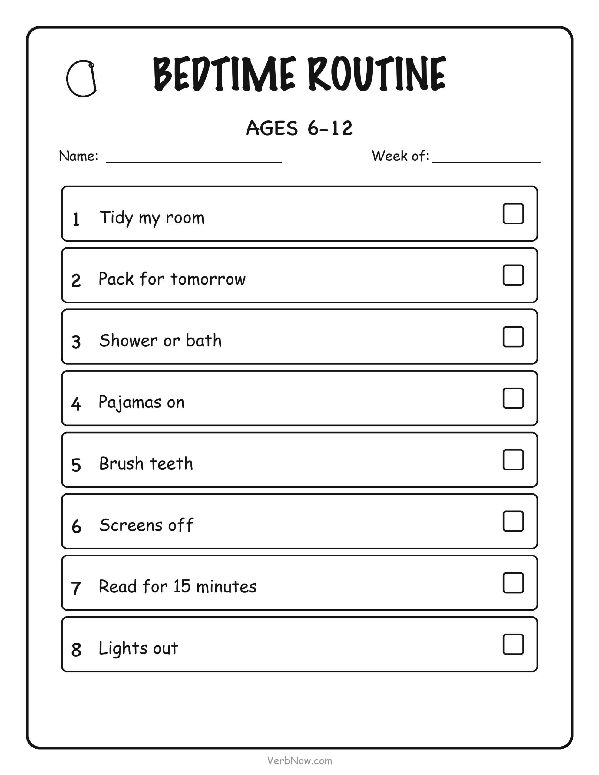 10 Free Printable Routine Charts for Kids (Morning, Bedtime & After School) Bedtime routine chart for older kids