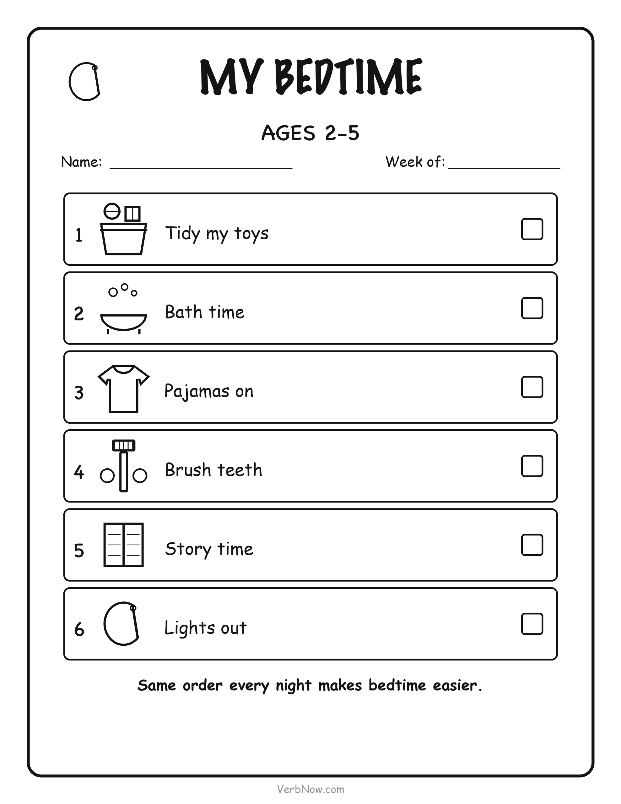 10 Free Printable Routine Charts for Kids (Morning, Bedtime & After School) Bedtime routine chart with pictures