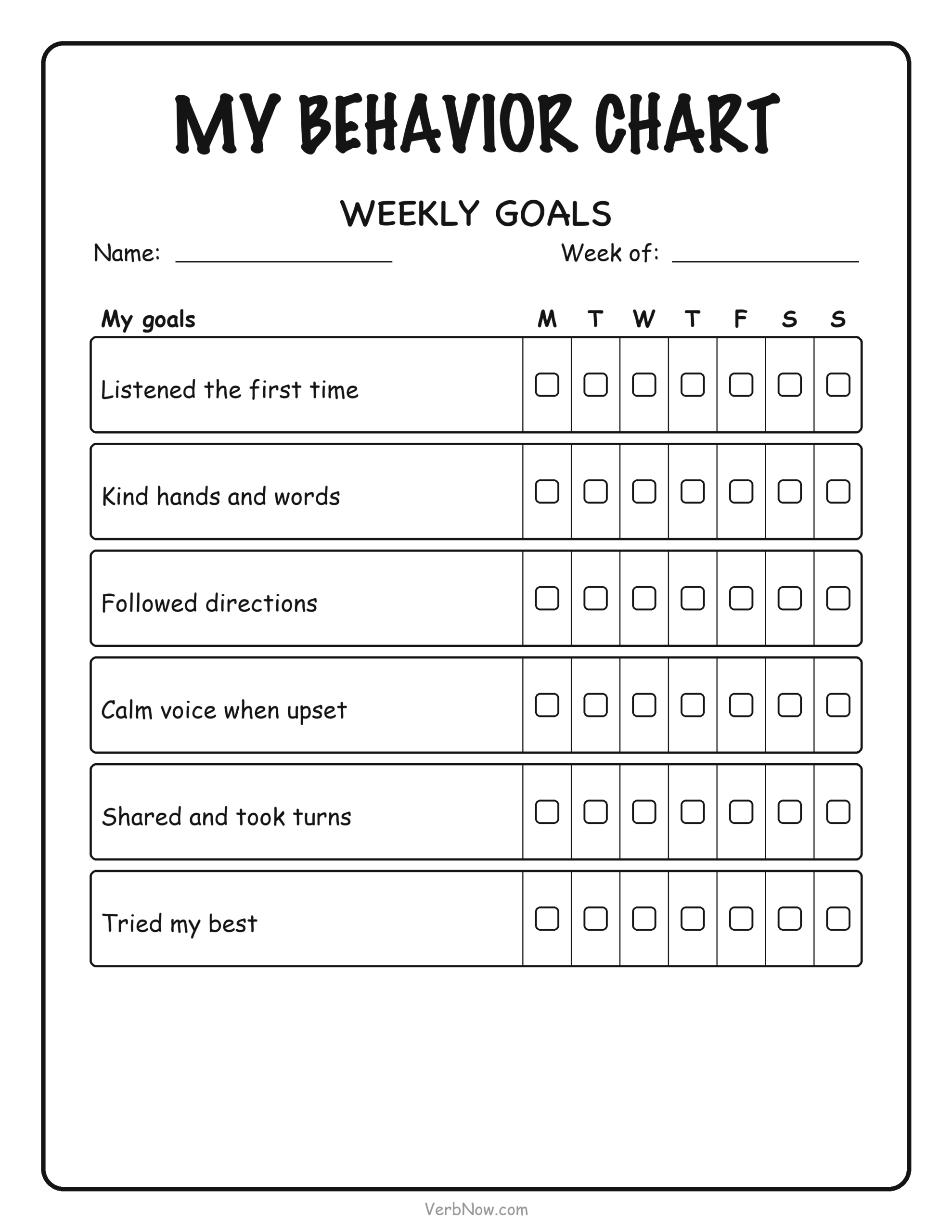 Weekly Behavior Goals Chart