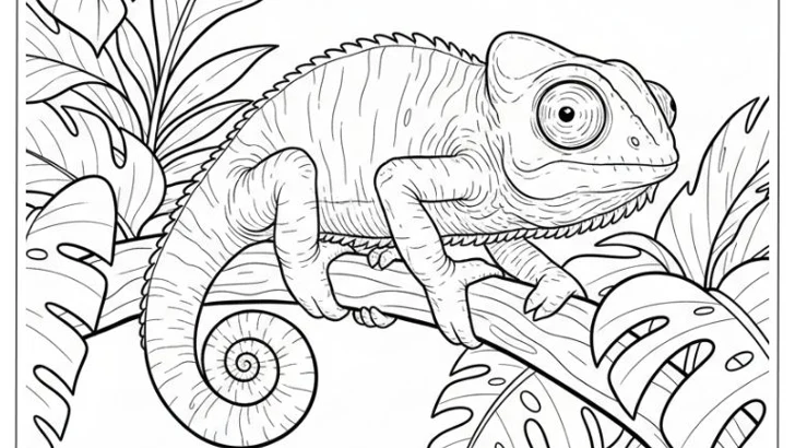 22 Free Chameleon Coloring Pages (Zentangle & Jungle, PDF) Chameleon coloring pages: chameleons perched on jungle branches, detailed mandala-pattern designs, and small scenes with mushrooms, cactus and rain, free printable line art