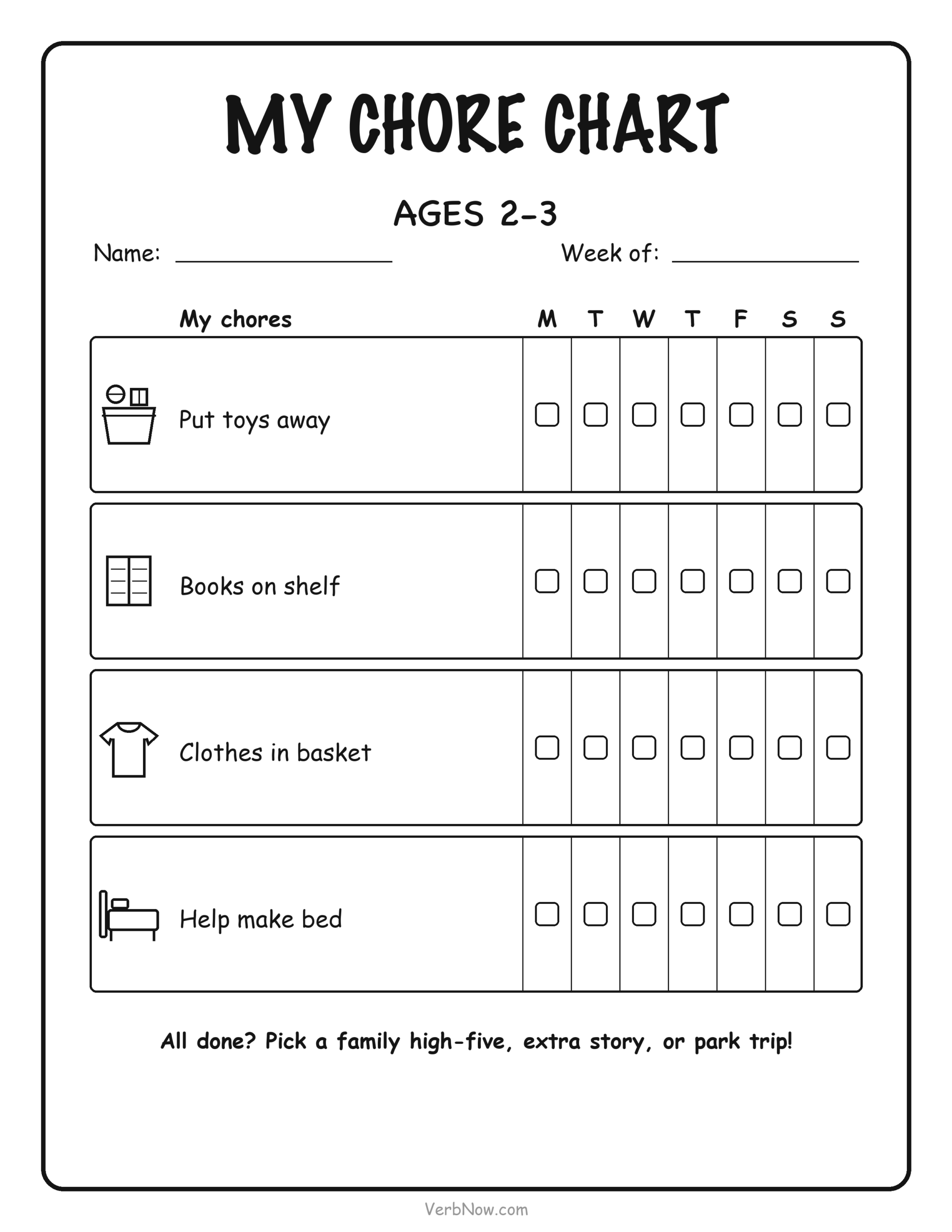 9 Free Printable Chore Charts for Kids (Ages 2-12 + Blank) Chore chart for ages 2-3 with picture tasks