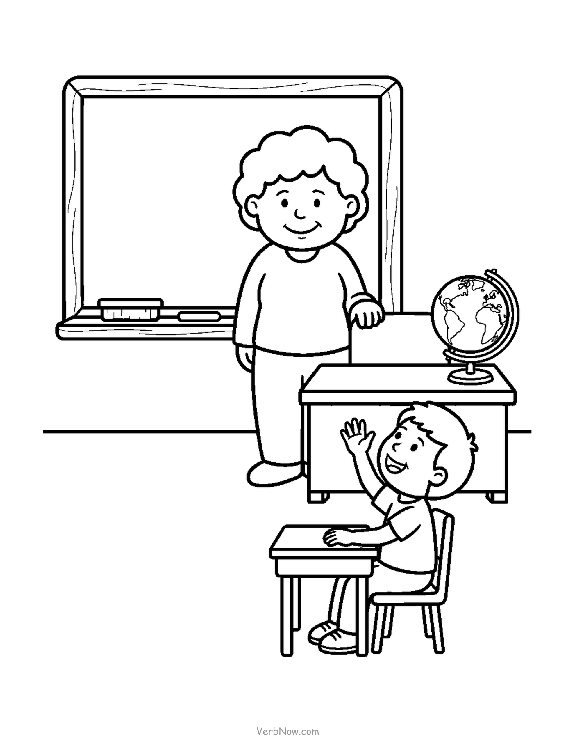 20 Free Back to School Printables (Signs, Checklists & Coloring) Teacher at the whiteboard classroom coloring page