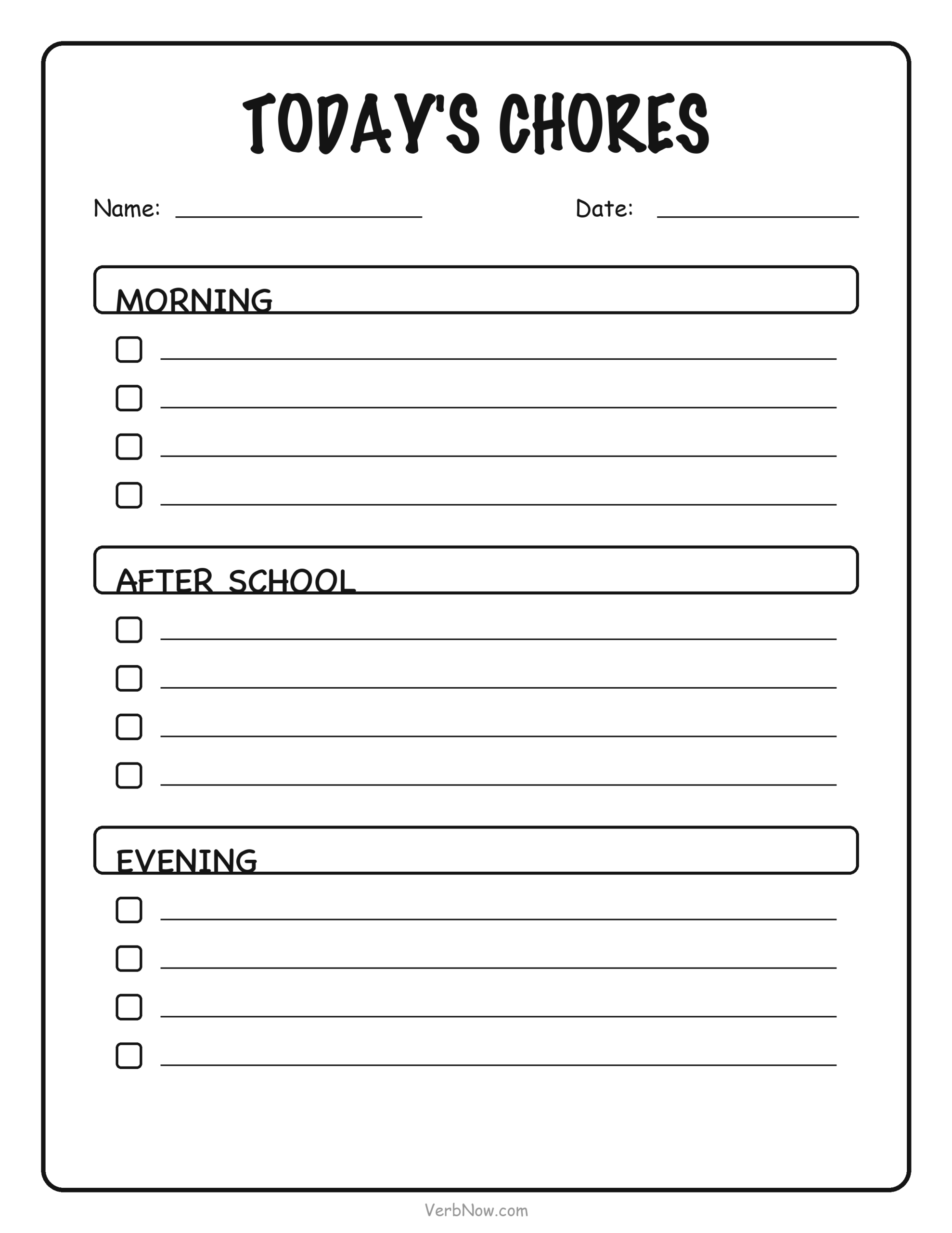 9 Free Printable Chore Charts for Kids (Ages 2-12 + Blank) Daily chore checklist by time of day
