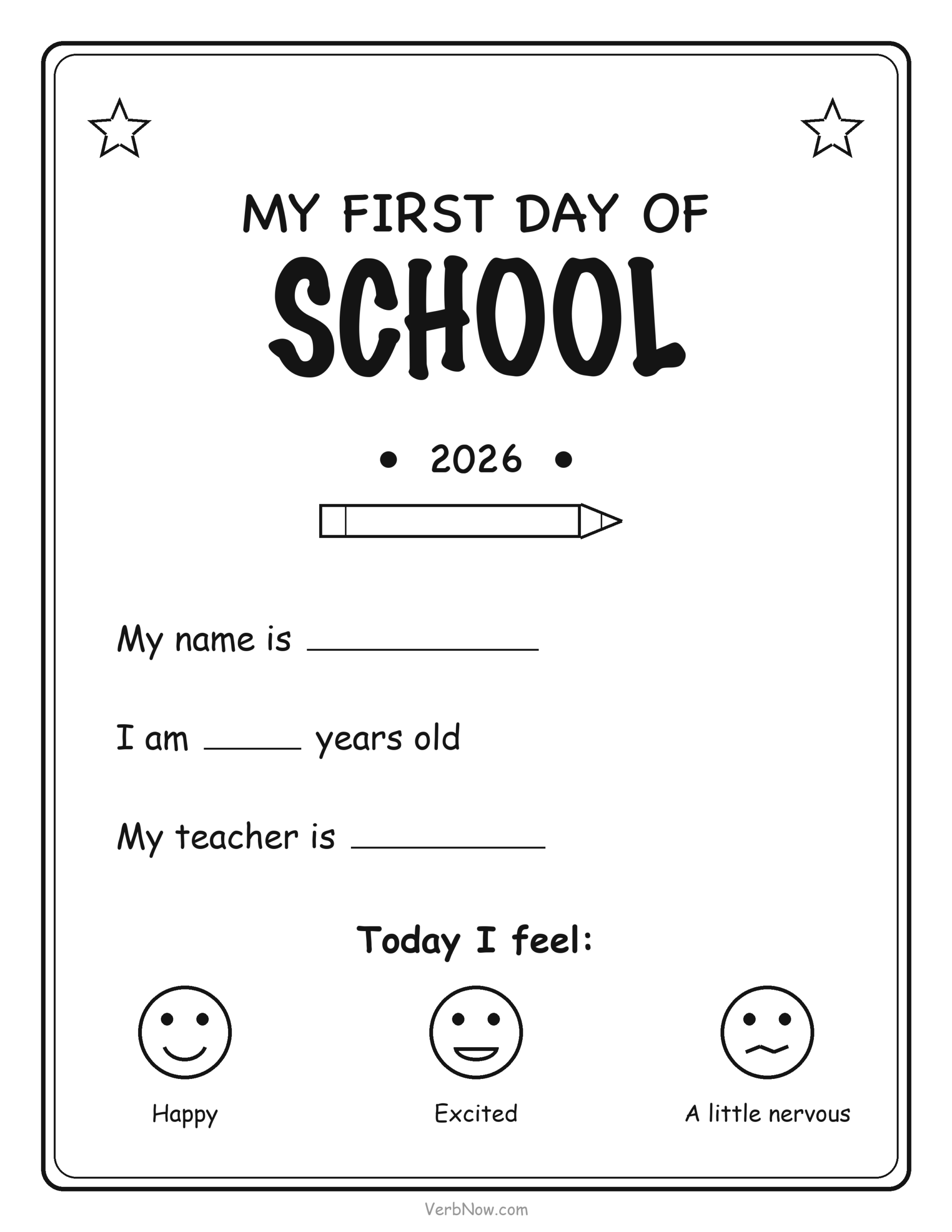20 Free Back to School Printables (Signs, Checklists & Coloring) First day of School sign with name, age and teacher lines