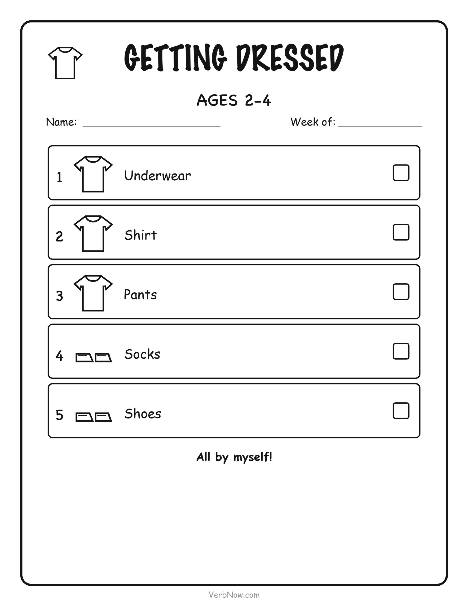 10 Free Printable Routine Charts for Kids (Morning, Bedtime & After School) Getting dressed checklist for toddlers