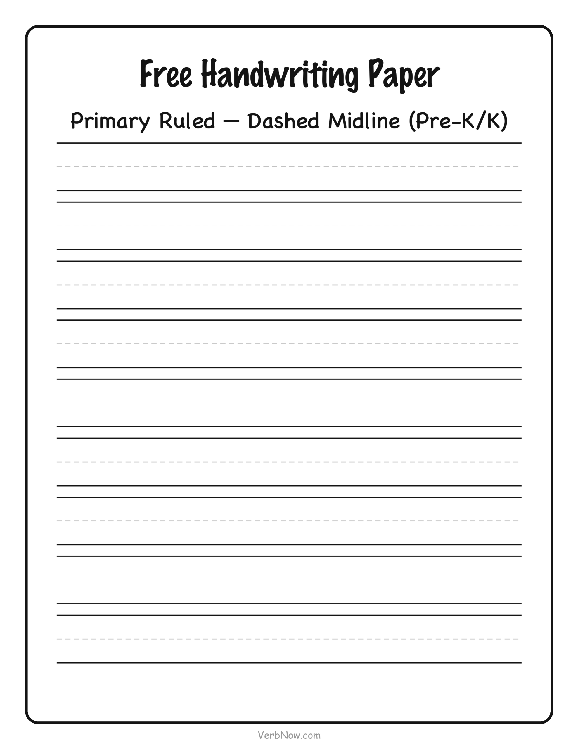 Primary Ruled Handwriting Paper &mdash; Dashed Midline
