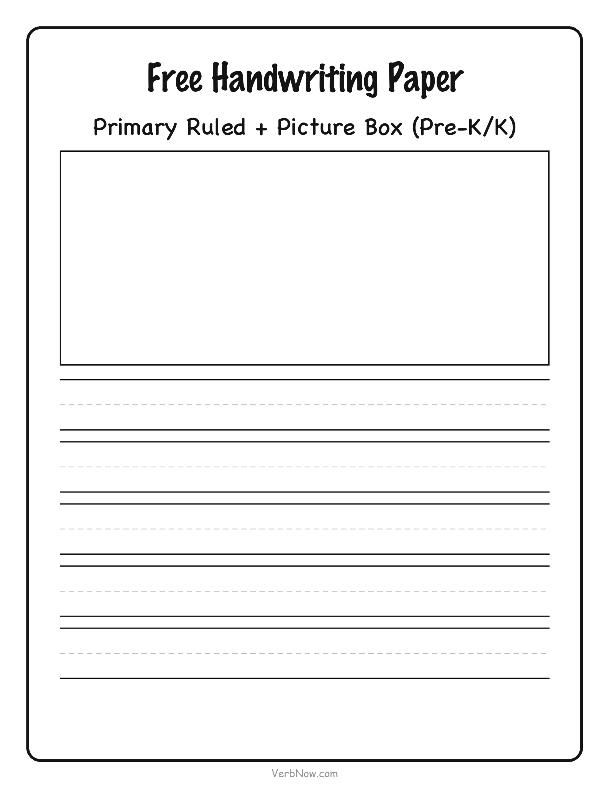 Primary Ruled Handwriting Paper with Picture Box