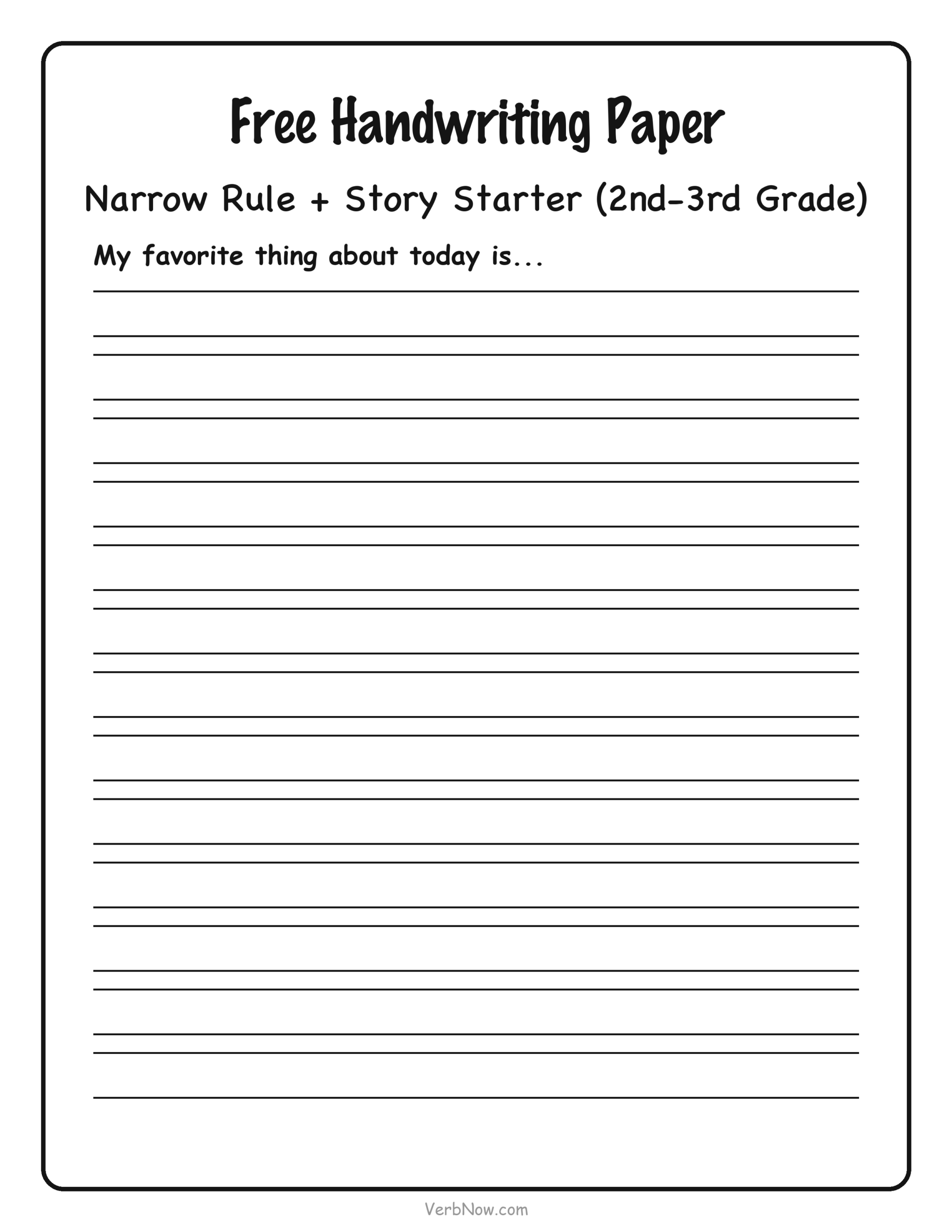 Narrow Rule Handwriting Paper with Story Starter