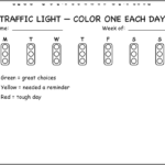 Traffic light behavior chart, color one light green yellow or red each day, free printable