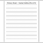 Primary ruled handwriting paper with dashed midline, free printable