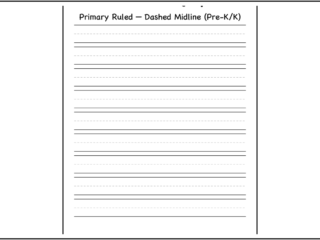 Primary ruled handwriting paper with dashed midline, free printable