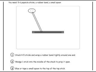 Step-by-step diagram for a popsicle stick catapult craft, free printable instructions