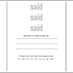 Sight word tracing and practice worksheet for the word said, free printable