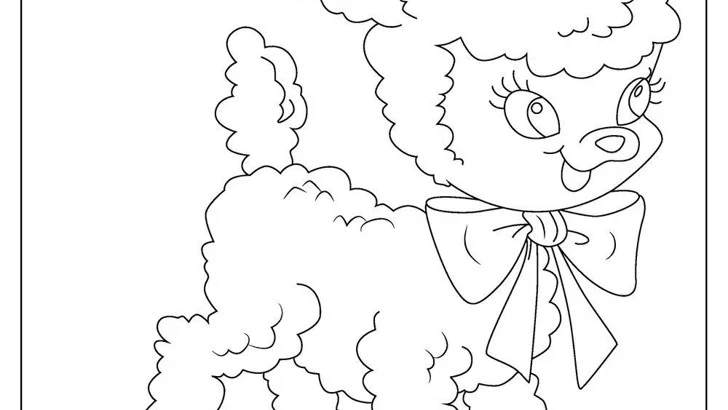 Lamb Coloring Pages: 23 Free Printables Baby lamb coloring page: a fluffy cartoon lamb wearing a large bow around its neck, free printable line art