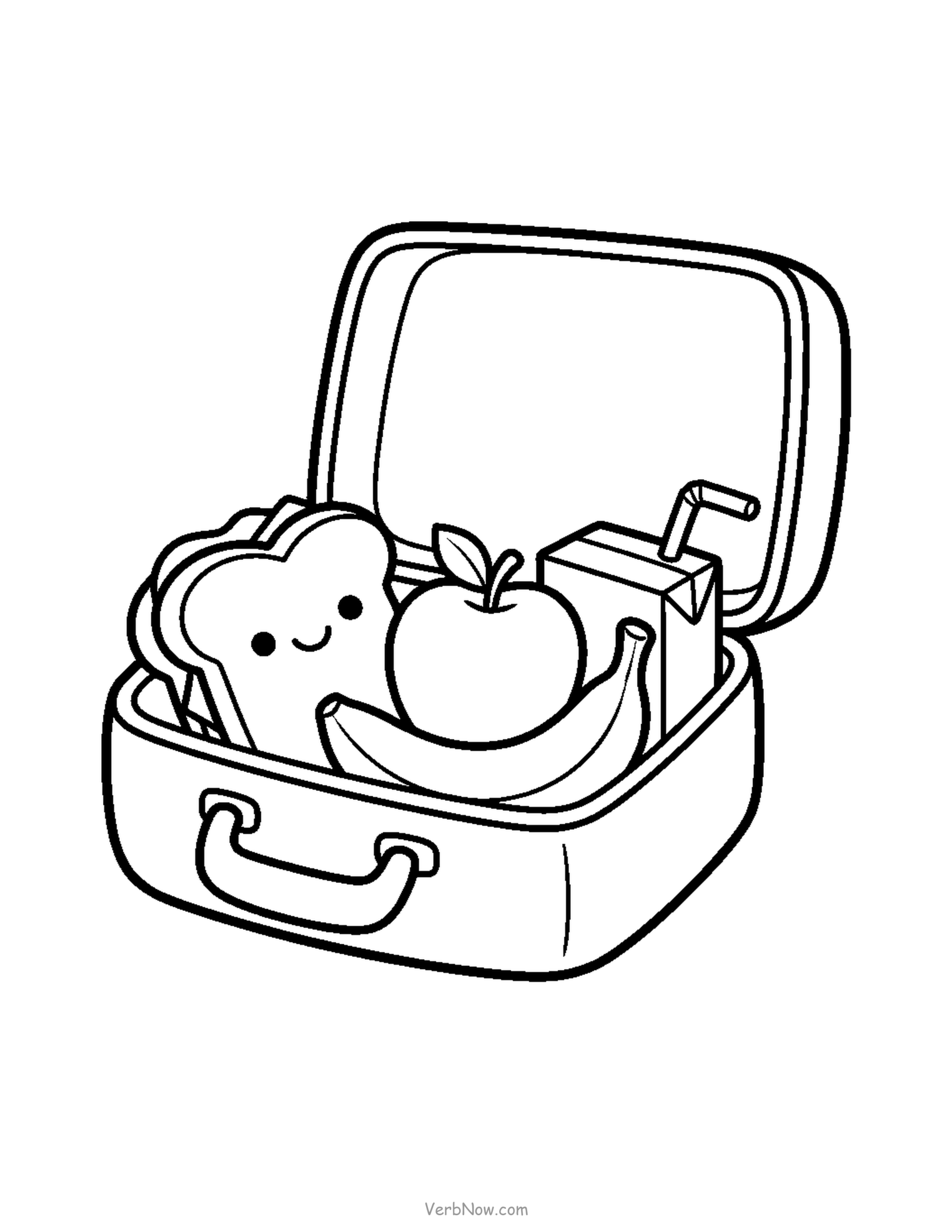 20 Free Back to School Printables (Signs, Checklists & Coloring) Open lunchbox with snacks coloring page