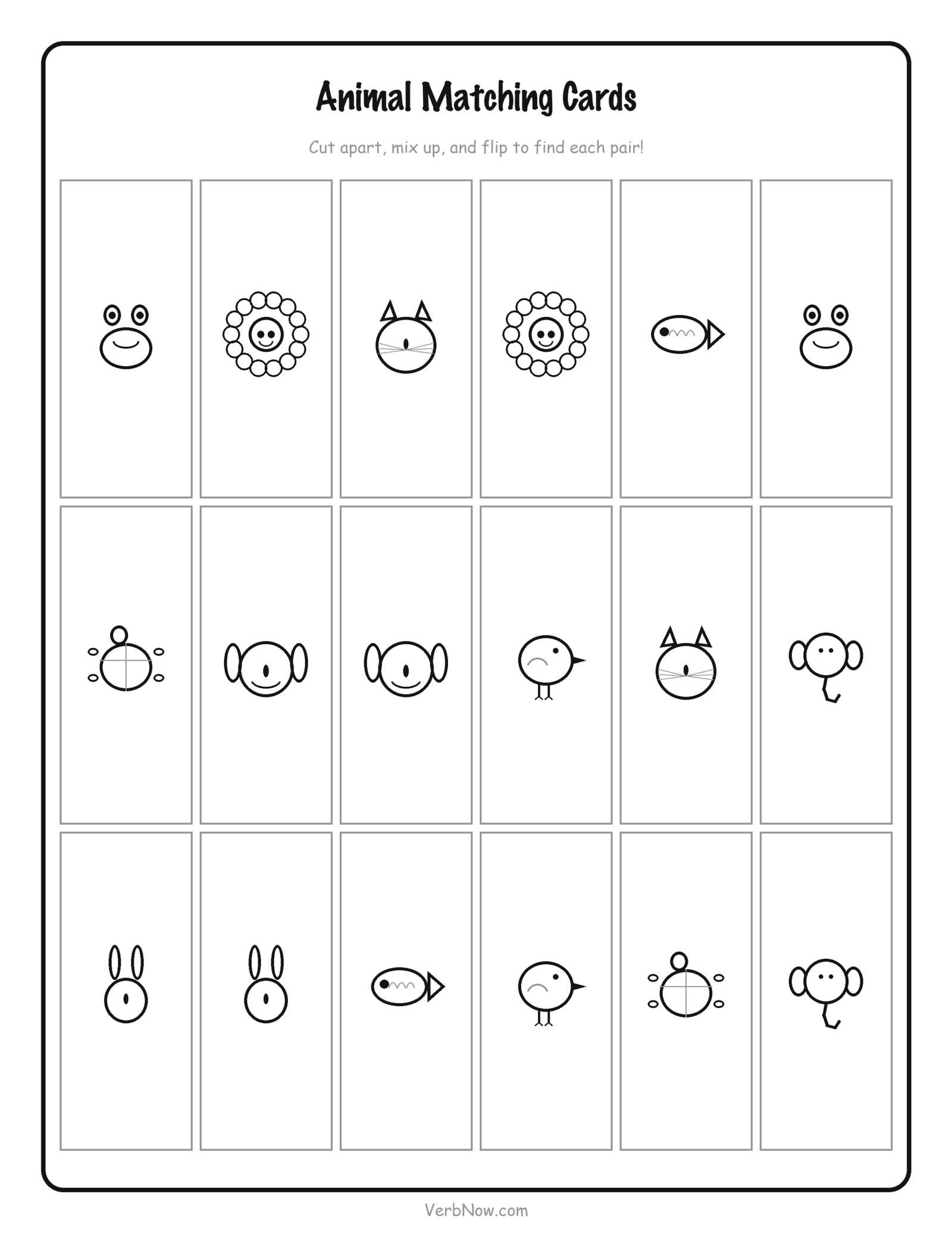 Free Printable Matching Games (3 Card Sets, Cut and Play) Free printable animal matching game cards, 9 pairs to cut apart