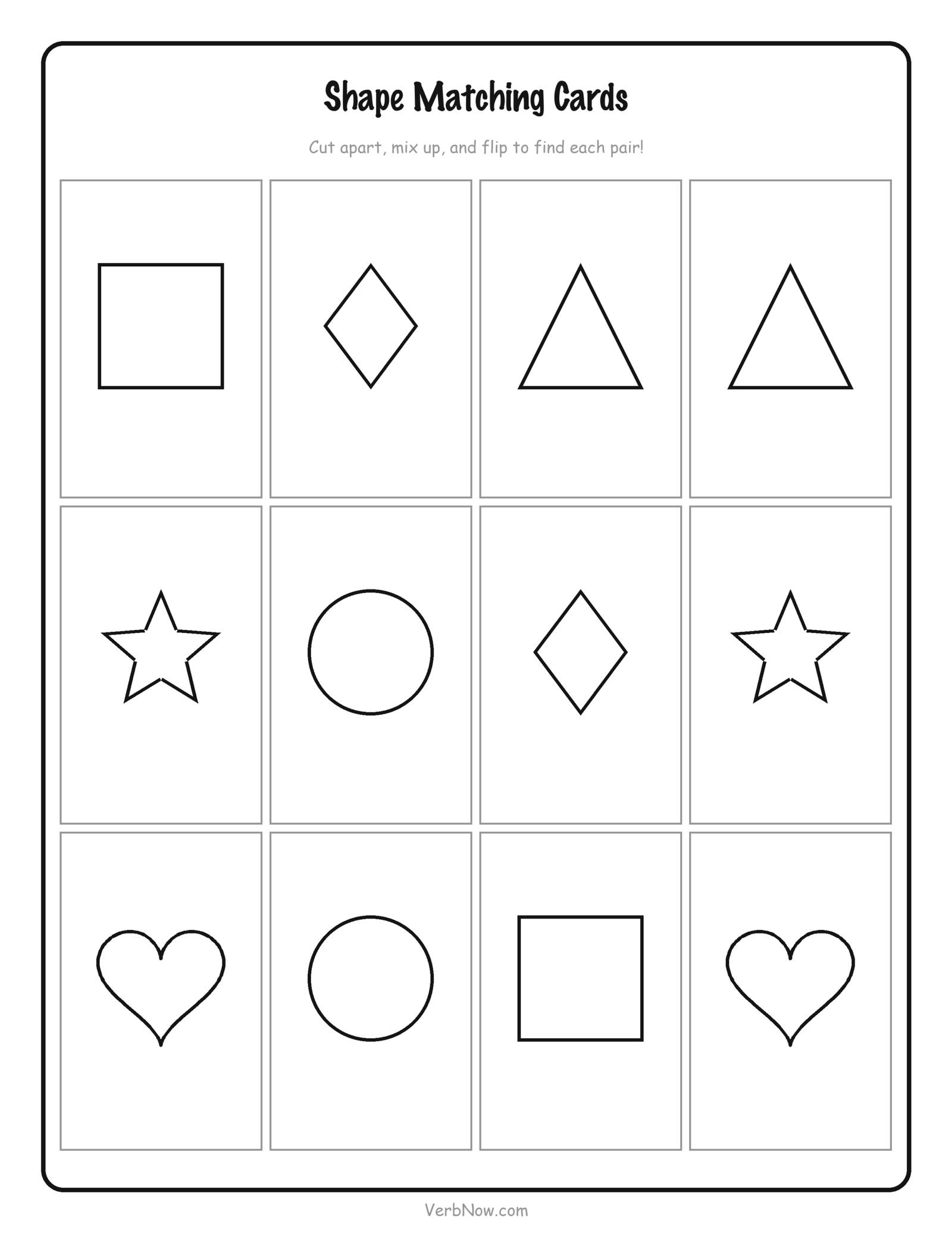 Free Printable Matching Games (3 Card Sets, Cut and Play) Free printable shape matching game cards, 6 pairs to cut apart
