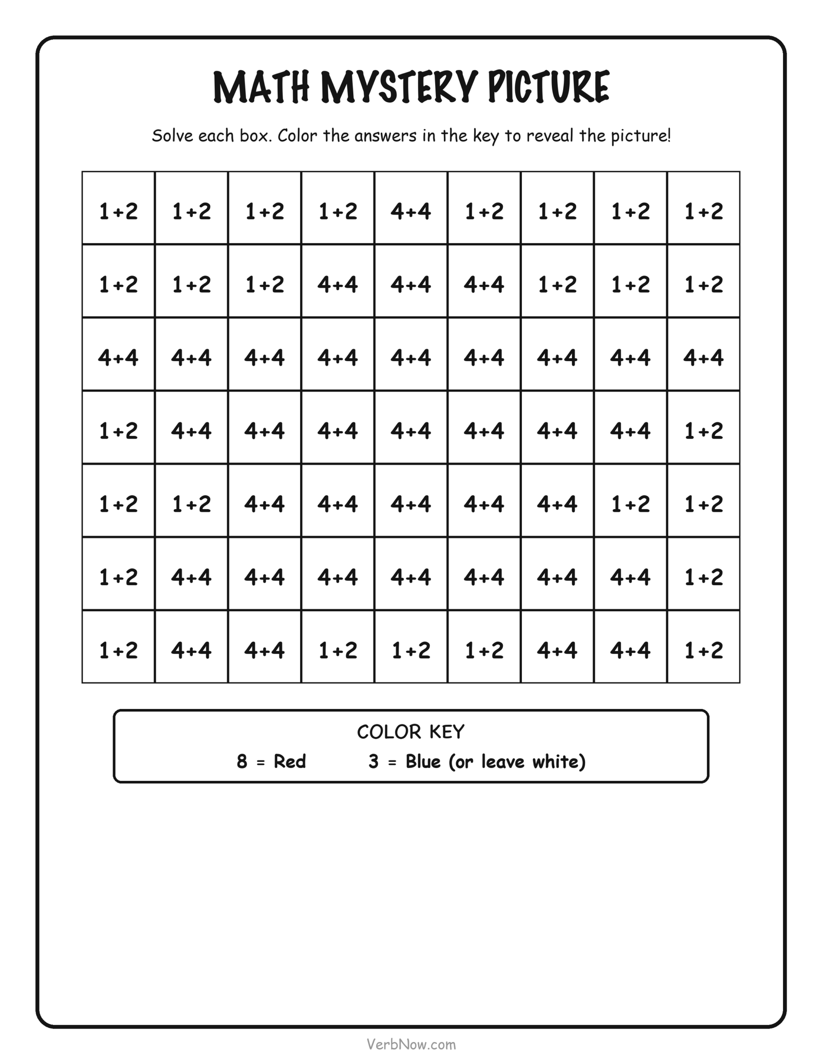 56 Free Math Coloring Pages (Addition, Subtraction & Multiplication) Math mystery picture worksheet using doubles facts that reveals a hidden star when colored