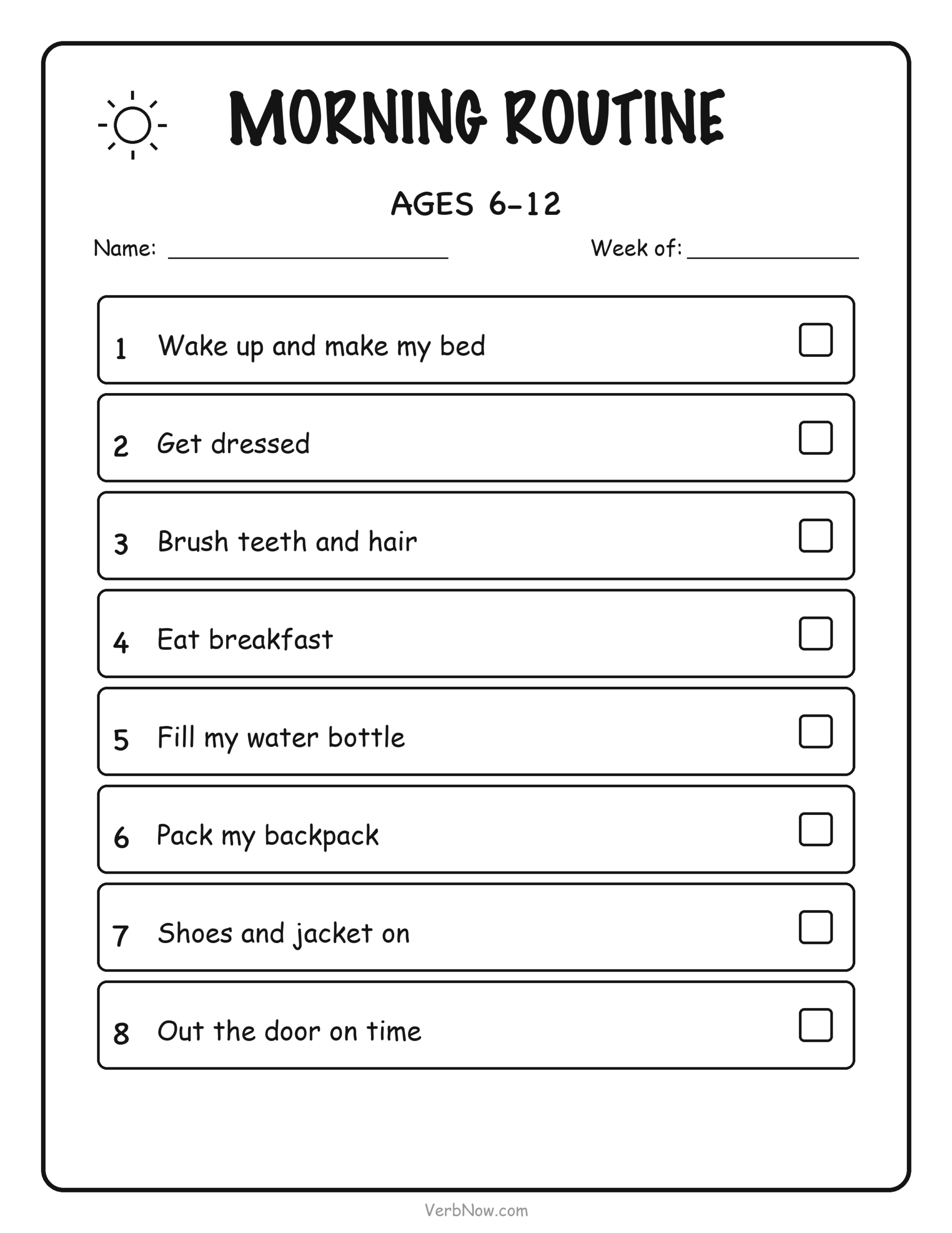 10 Free Printable Routine Charts for Kids (Morning, Bedtime & After School) Morning routine chart for kids ages 6-12