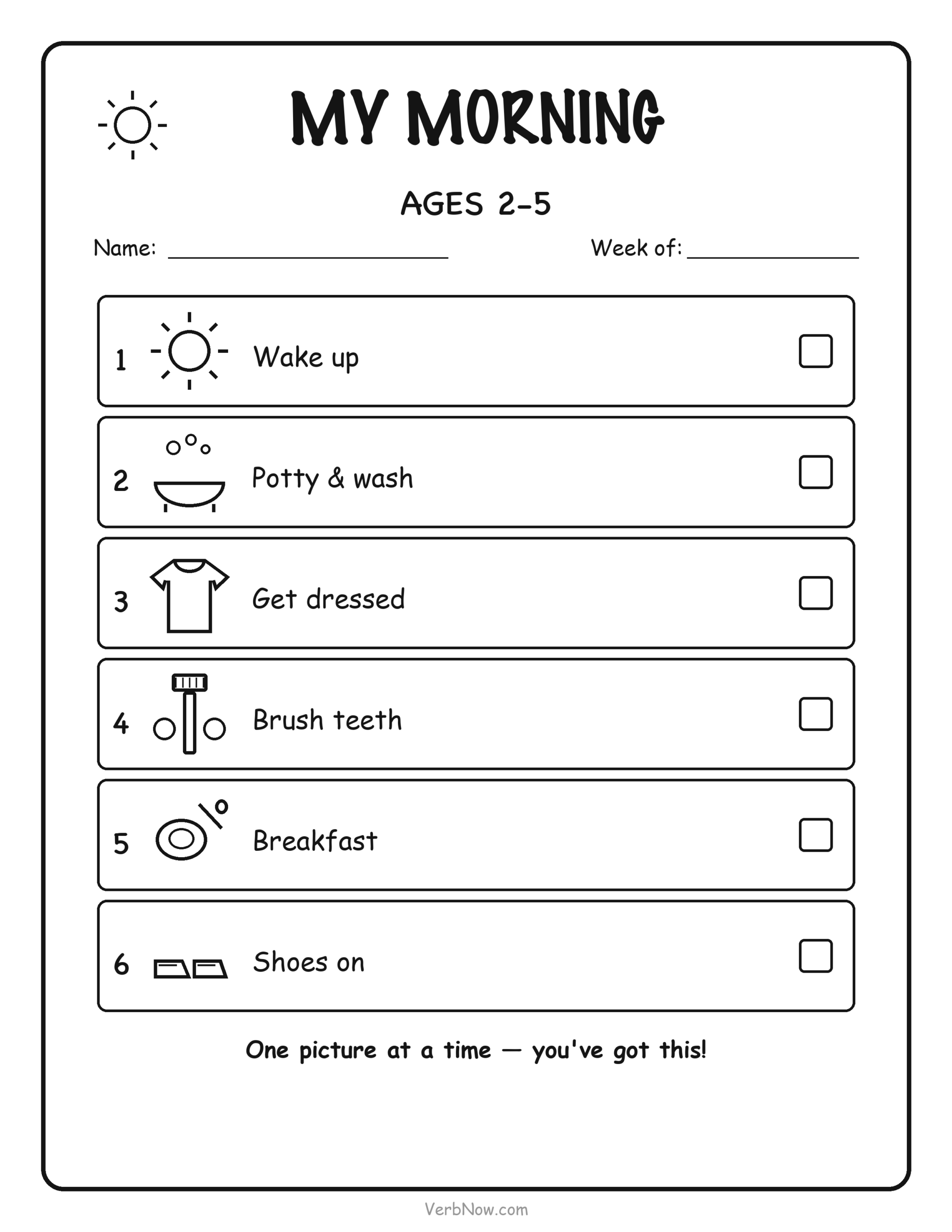 10 Free Printable Routine Charts for Kids (Morning, Bedtime & After School) Morning routine chart with pictures for toddlers