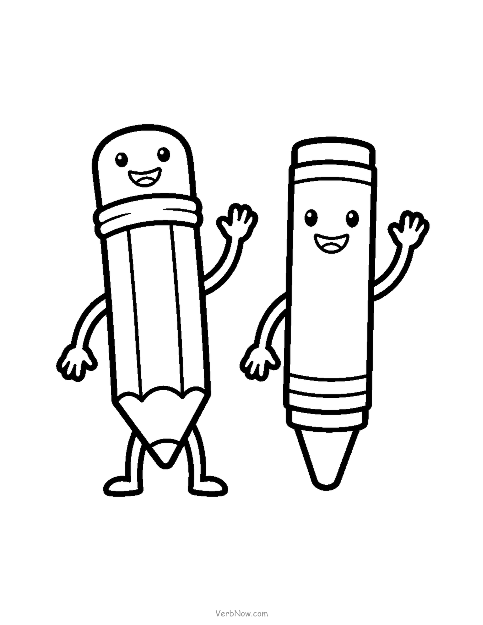 20 Free Back to School Printables (Signs, Checklists & Coloring) Smiling pencil and crayon characters coloring page