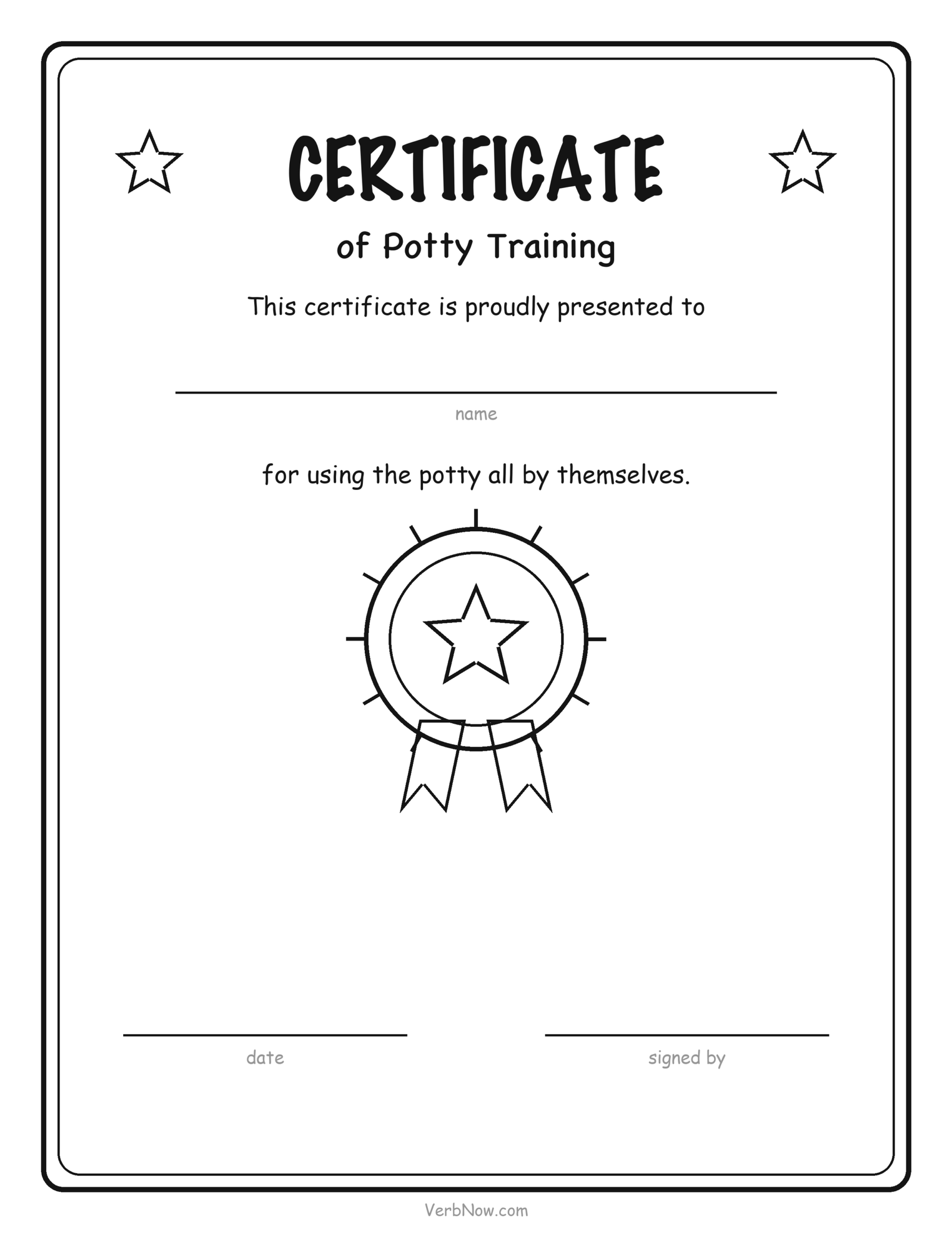 8 Free Potty Training Charts (Sticker, Weekly & Picture Steps) Printable potty training certificate with lines for the child's name, the date and a grown-up signature
